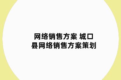 网络销售方案 城口县网络销售方案策划